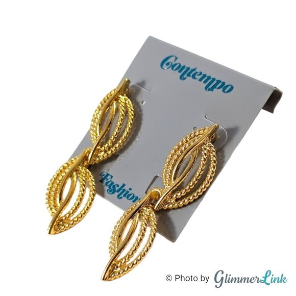 Contempo Hinged Rope Trim Swirl Dangle Gold Tone Pierced Earrings - Picture 3 of 8